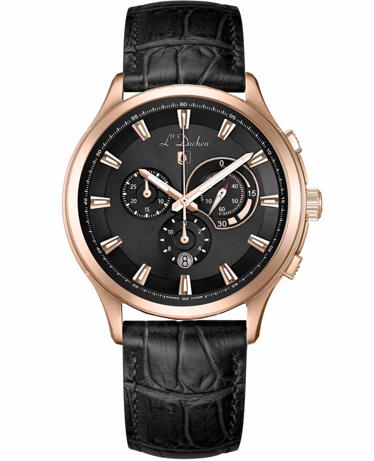 L'Duchen L'Duchen Pilotage D 742.41.41  D 742.41.41 кварцевые мужские часы черный циферблат, браслет кожаный — вид спереди